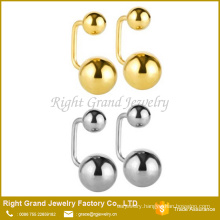 Silver Black Double Round Ball Earrings Stud Piercing Jewelry Ball Screw Stud Earrings